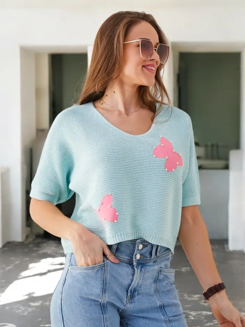 Royalfashion жіночий бавовняний блідий светр з метеликами