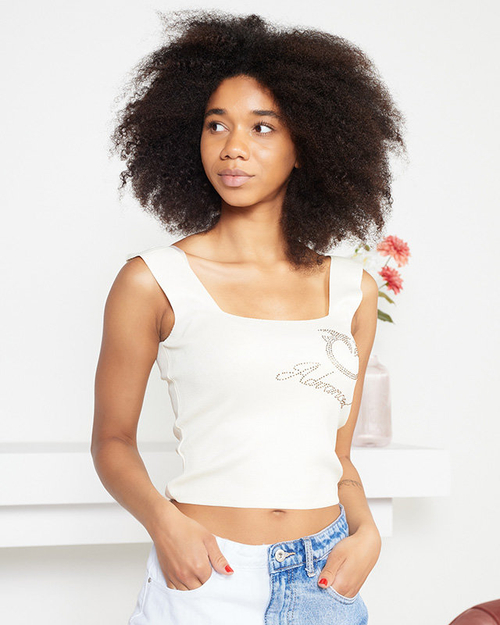 Бежевий жіночий укорочений топ на бретелях