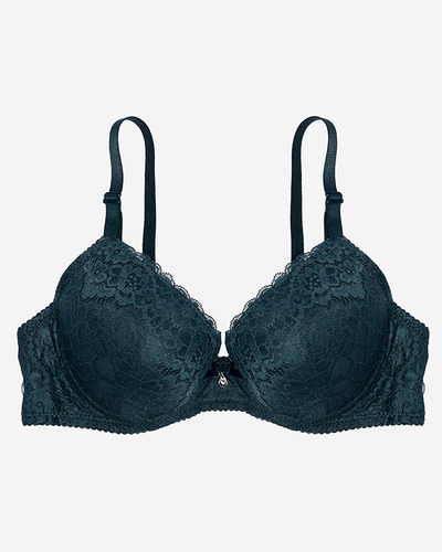 Бірюзовий жіночий бюстгальтер пуш ап, декорований мереживом - Нижня білизна