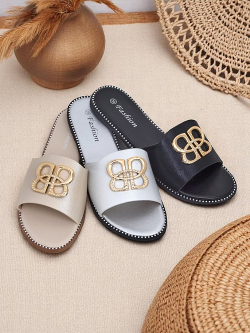 Royalfashion Жіночі шльопанці на плоскій підошві Aura Gold