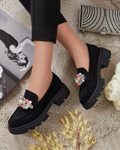 Royalfashion Černé dámské mokasíny s barevnými krystaly Glam