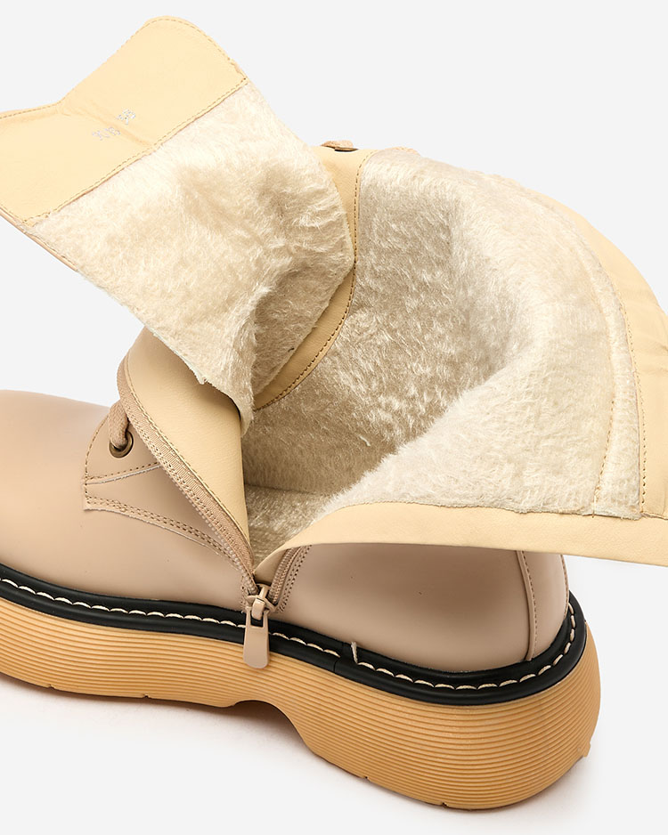 Royalfashion Béžové dámské šněrovací boty na pevné podrážce Diret