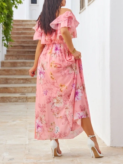 Royalfashion Dámské šaty bez ramínek s krátkými rukávy v různých květinových vzorech