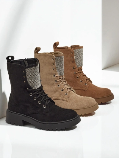 Еко замшеві шнуровані жіночі ботильйони Ferlyne