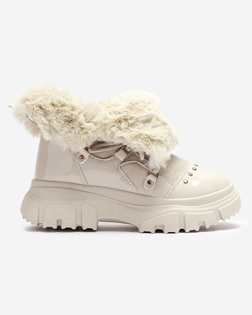 Бежеві жіночі снігоступи на шнурівці Fentes- Взуття