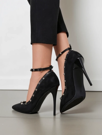 Royalfashion Dámské jehlové boty s cvočky a páskem Callose