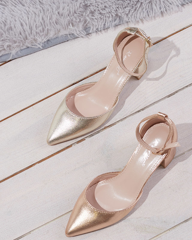 Dámské sandály na nízkém sloupku ve zlaté barvě Nerola - Obuv