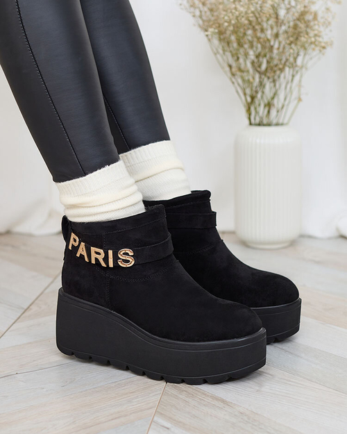 Royalfashion Чорні жіночі черевики а-ля снігоступи з орнаментом Parisela