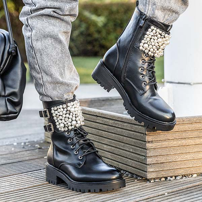 Black Mais Pearl Workery Booties - Obuv