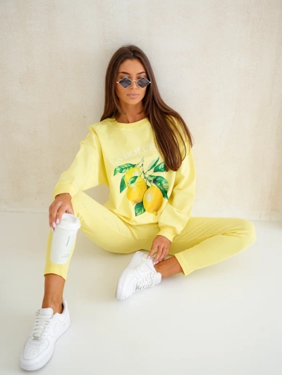 Royalfashion Dámský bavlněný set s mikinou a legínami s citronovým motivem