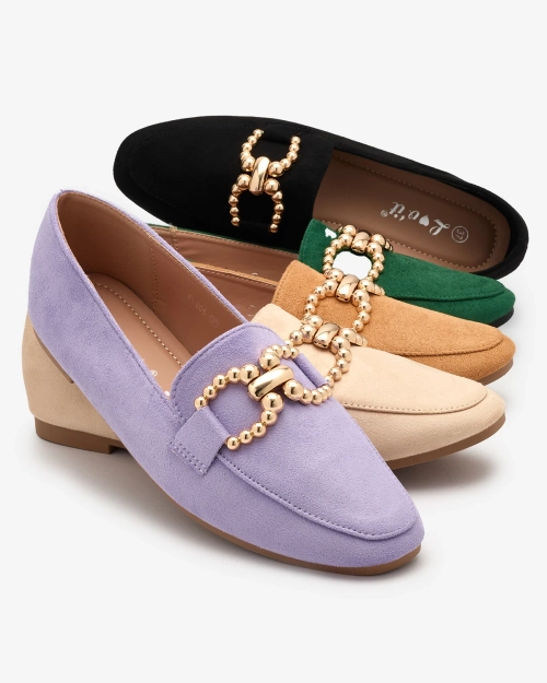 Фіолетові жіночі мокасини з екозамші Royalfashion з прикрасою Bissefi