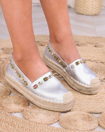 Dámské stříbrné espadrilky s krystaly Ziennie - Obuv