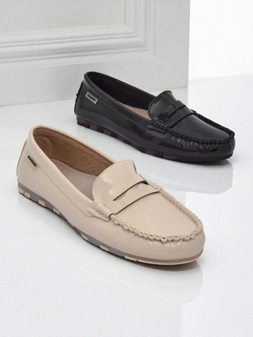 Loafers damskie bezowe Kallista - skora ekologiczna zamszowa premium