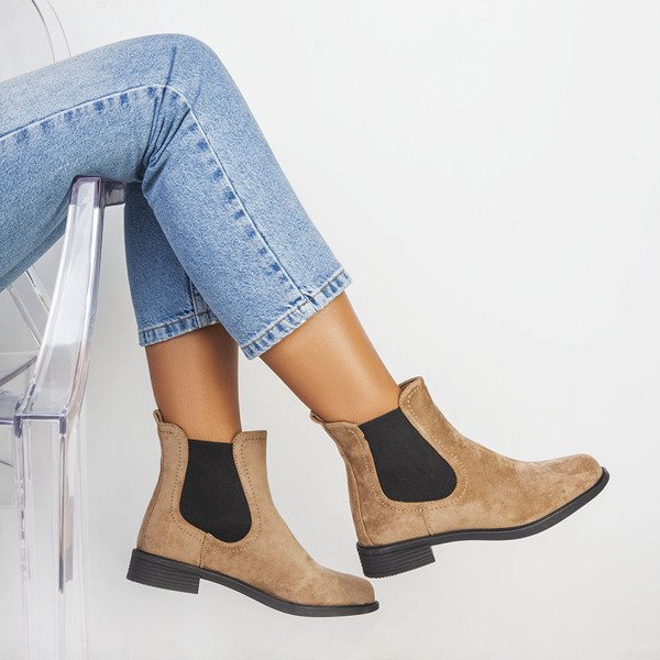 Beżowe botki eko-zamszowe Abelia - Obuwie