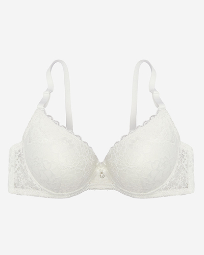 Krémová dámská push-up podprsenka zdobená krajkou- Spodní prádlo