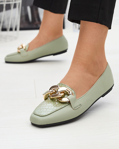 Зелені жіночі лофери з екошкіри на ланцюжку Flamii - Shoes