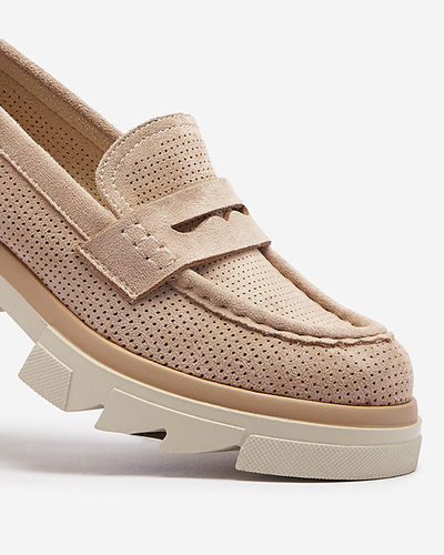 Světle hnědé dámské ažurové mokasíny na pevné podrážce Ejina - Obuv