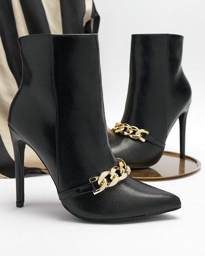 OUTLET Чорні черевики на шпильці, декоровані ланцюжком Rittle- Footwear