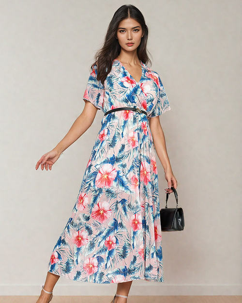 Royalfashion Жіноча плісирована квіткова сукня міді