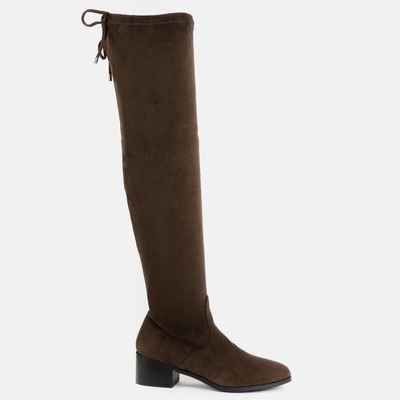 Khaki semišové kozačky nad kolena Ludy- Obuv