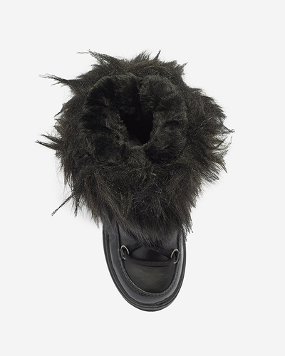 Černé dětské nazouvací boty a'la snow boots s kožíškem Asika - Obuv