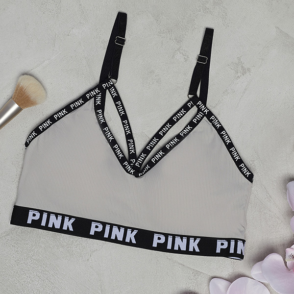 Сірий спортивний бюстгальтер з написами