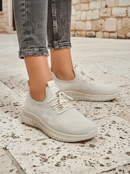 Aurelia Beige Royalfashion – Béžové dámské tenisky tkanina šněrovací