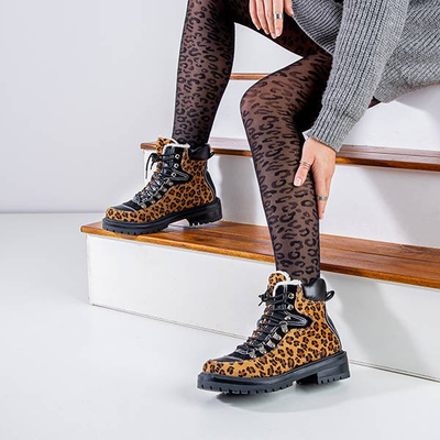 Leopardí boty se zatepleným kabátem z ovčí kůže Dori - Obuv