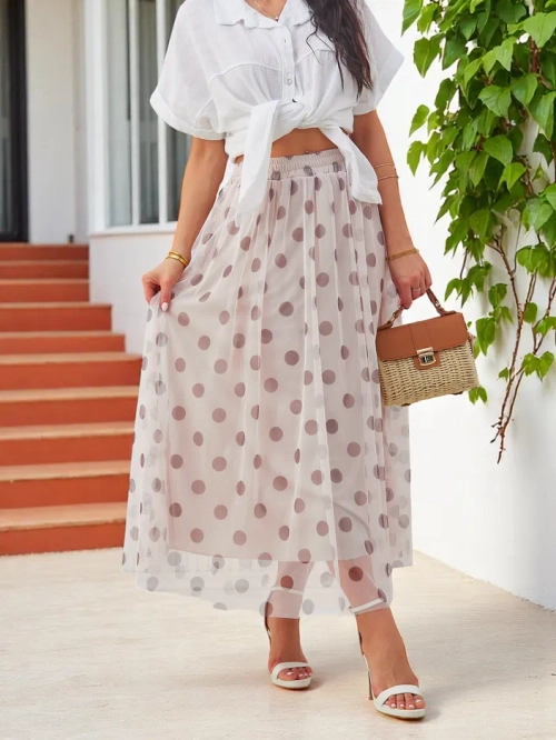 Royalfashion Жіноча спідниця середньої довжини з віскози з тюлевими горошками