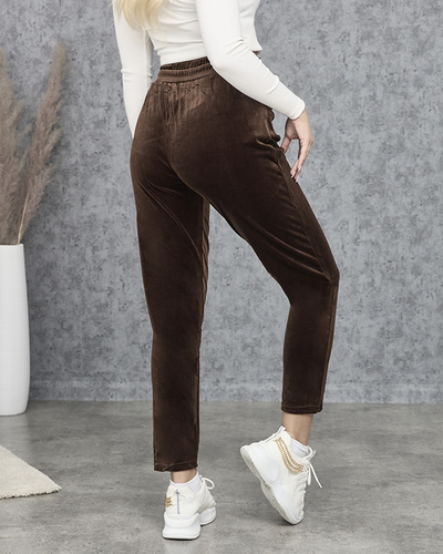 Жіночі велюрові спортивні штани коричневого кольору PLUS SIZE- Одяг