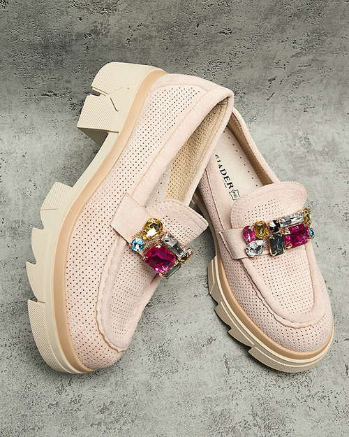 Світло-рожеві ажурні жіночі мокасини з декором Bokkso- Footwear