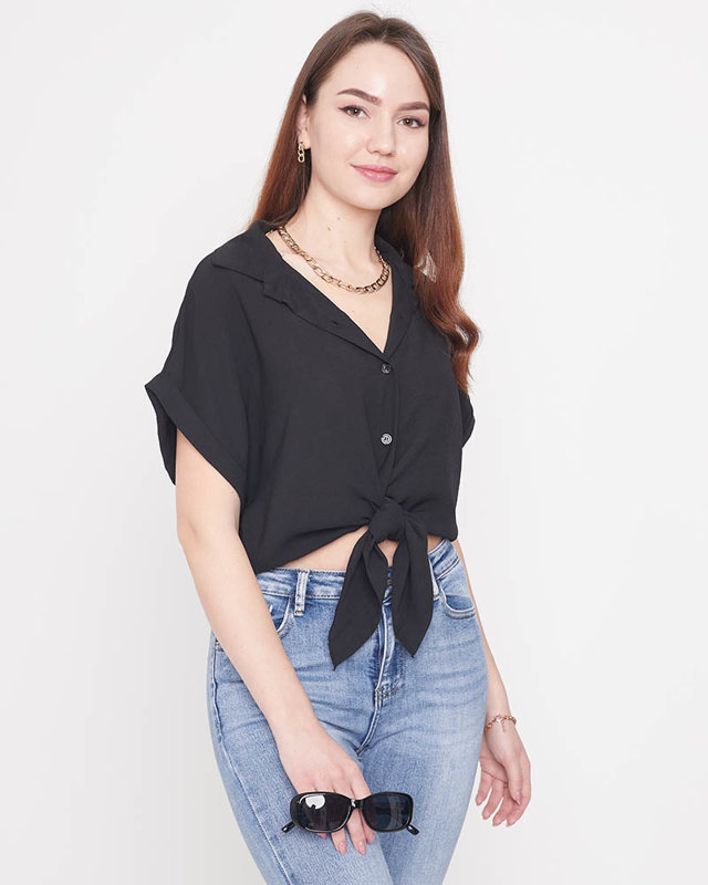 Dámská černá košile se zavazováním - oblečení