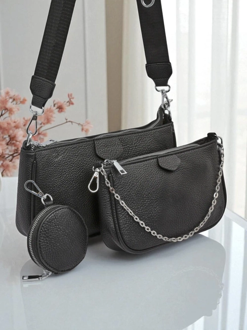 Жіноча багатофункціональна сумка Scylla чорного кольору з екологічної шкіри