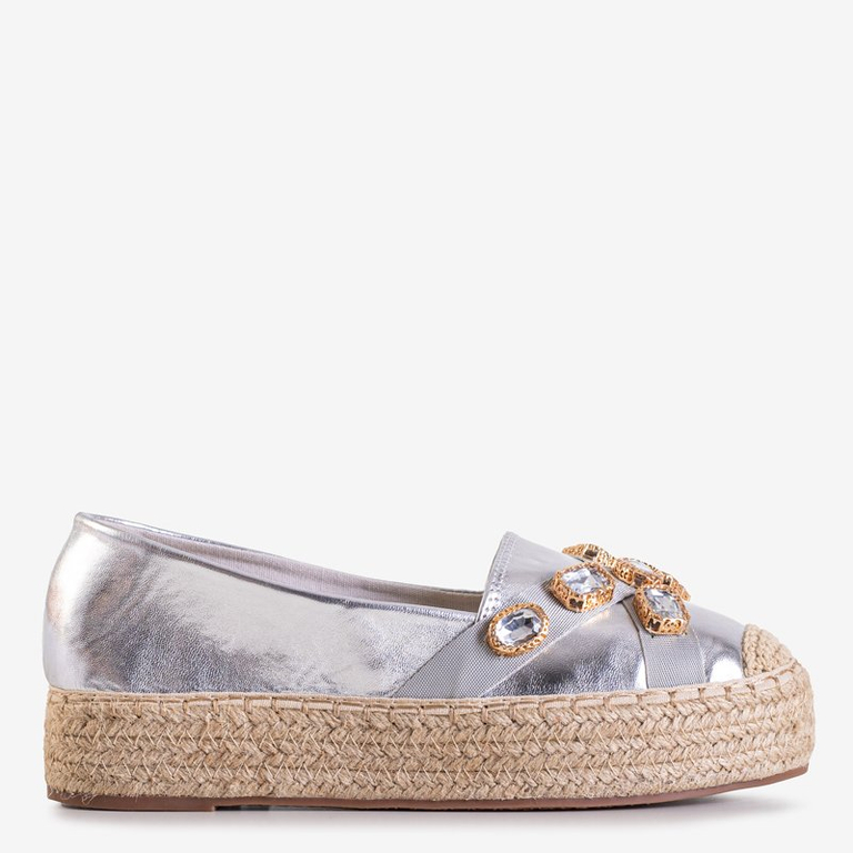 Dámské stříbrné espadrilky s krystaly Erilla - Obuv