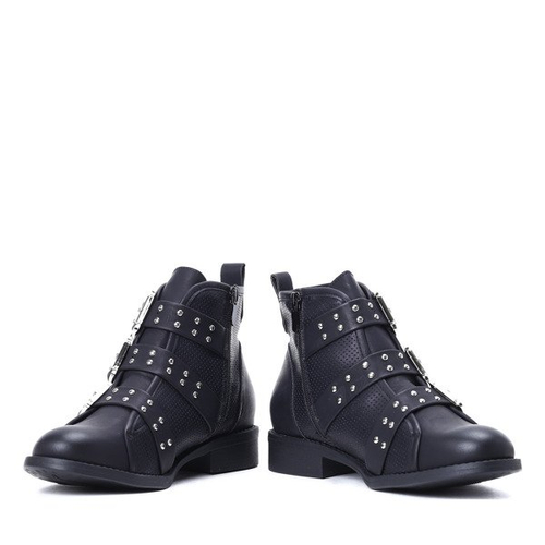 Czarne workery z trzema klamrami Momo - Obuwie