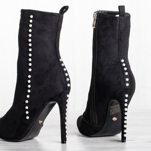 Чорні черевики на вищому каблуці з перлинами Sinini - Взуття