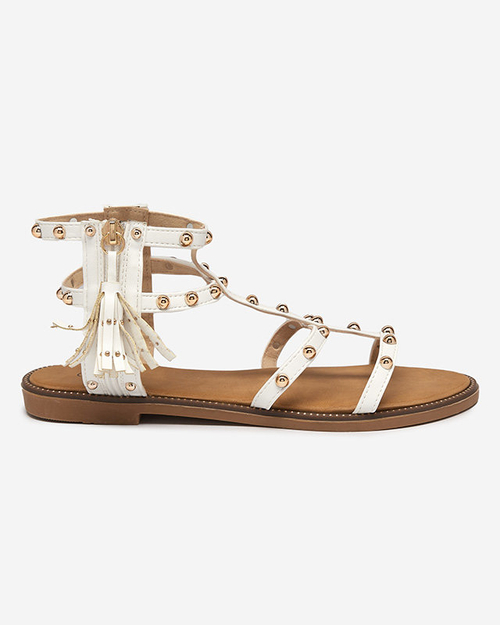 Білі жіночі босоніжки з заклепками Anodis