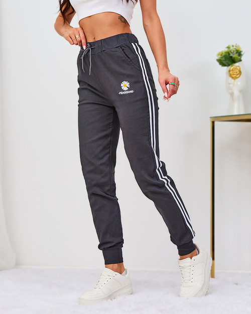 Жіночі тканинні штани Royalfashion Grey з кантами та нашивкою