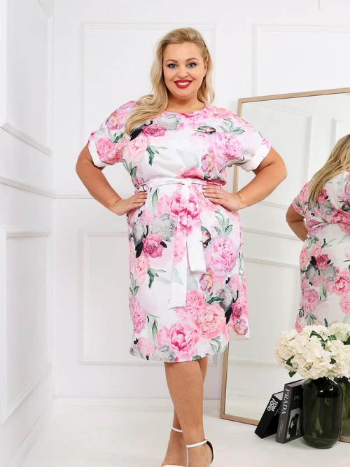 Royalfashion Сукня жіноча до колін з короткими рукавами та зав'язкою у вигляді троянди