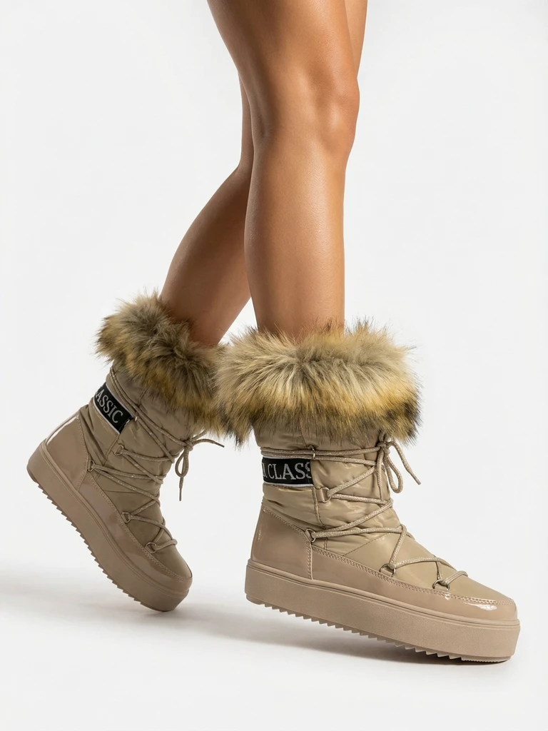Royalfashion Světle hnědé nazouvací boty a'la snow boots for women Gomllo