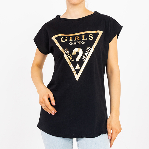 Чорна жіноча футболка з золотим принтом