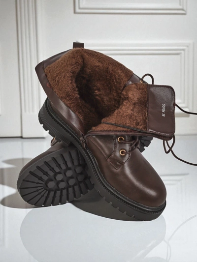 Шкіряні ботильйони Castorina коричневі на блискавці, круглий носок, eco leather