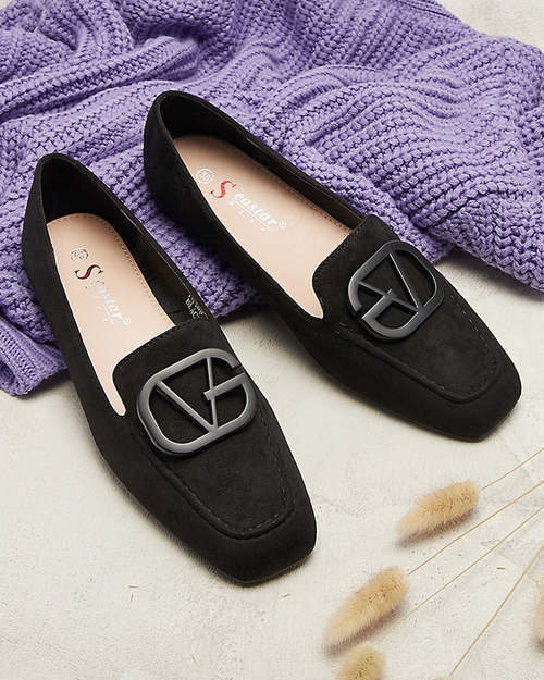 Чорні жіночі мокасини з орнаментом в тон Jeterika - Взуття