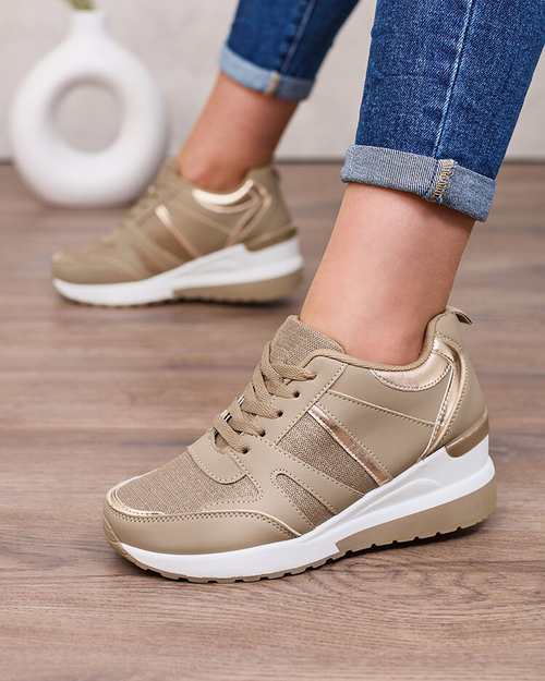 Royalfashion Бежево-коричневі жіночі спортивні кросівки на платформі Lacyrllia