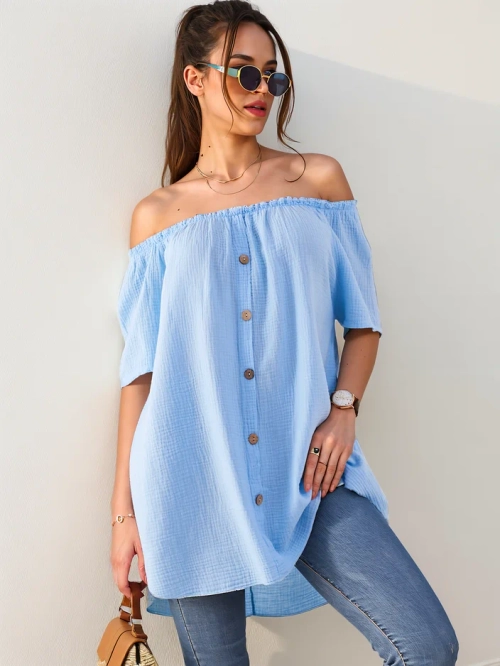 Royalfashion Жіноча бавовняна блузка в іспанському стилі з декоративними ґудзиками