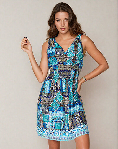 Royalfashion Dámské látkové mini šaty s ozdobným potiskem