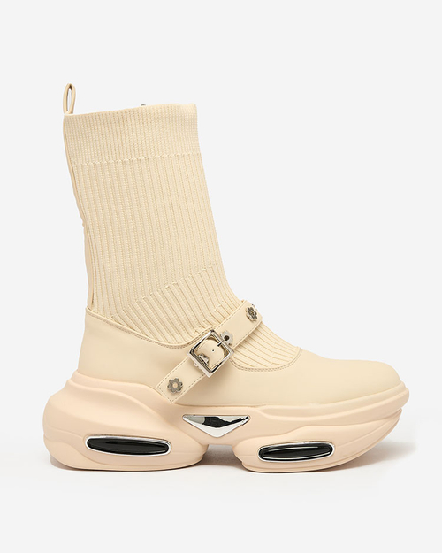 Royalfashion Жіночі спортивні черевики з верхом a'la sock бежевого кольору Folden