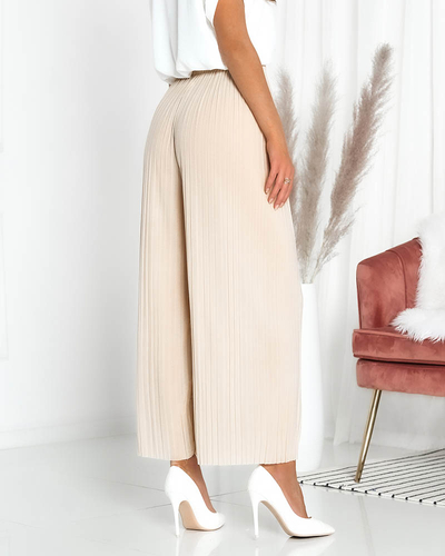 Béžové dámské široké plisované palazzo- Oblečení