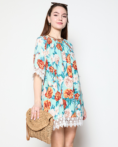 Жіноча блузка м'ятного кольору в квіти PLUS SIZE