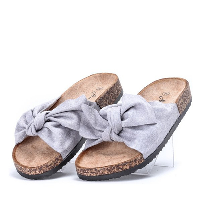 Jasnoszare klapki z kokardką Morena - Obuwie